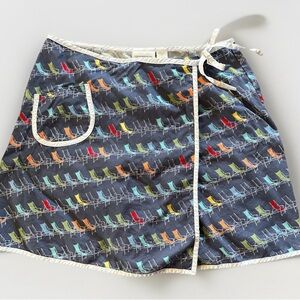 Liz Clairborne Beach Chair Pattern Navy Vintage Cotton Skirt Skort Wrap Size 12